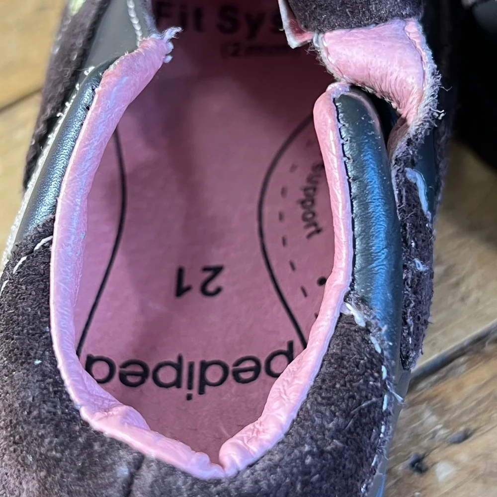 Pediped Brown Leather Suede Floral Embroidered Toddler Shoes Size US‎ 5 EU 21